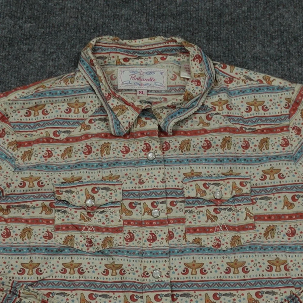 Panhandle Shirt Girl XL Multicolor Western Cowgirl Pearl Snap Long Sleeve Cotton